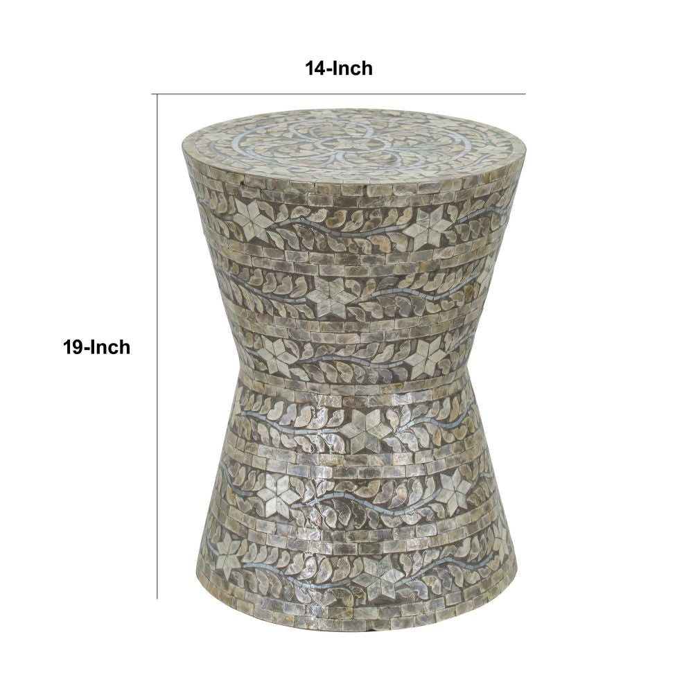 19 Inch Luxury Accent Table Stool Star Foliage Pattern Gray and Brown By Casagear Home BM284703
