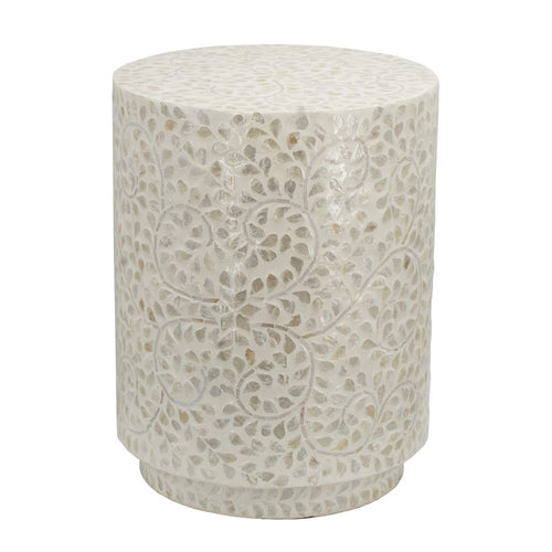 Accent Table Stool | 18" | Star Foliage Pattern | Champagne White