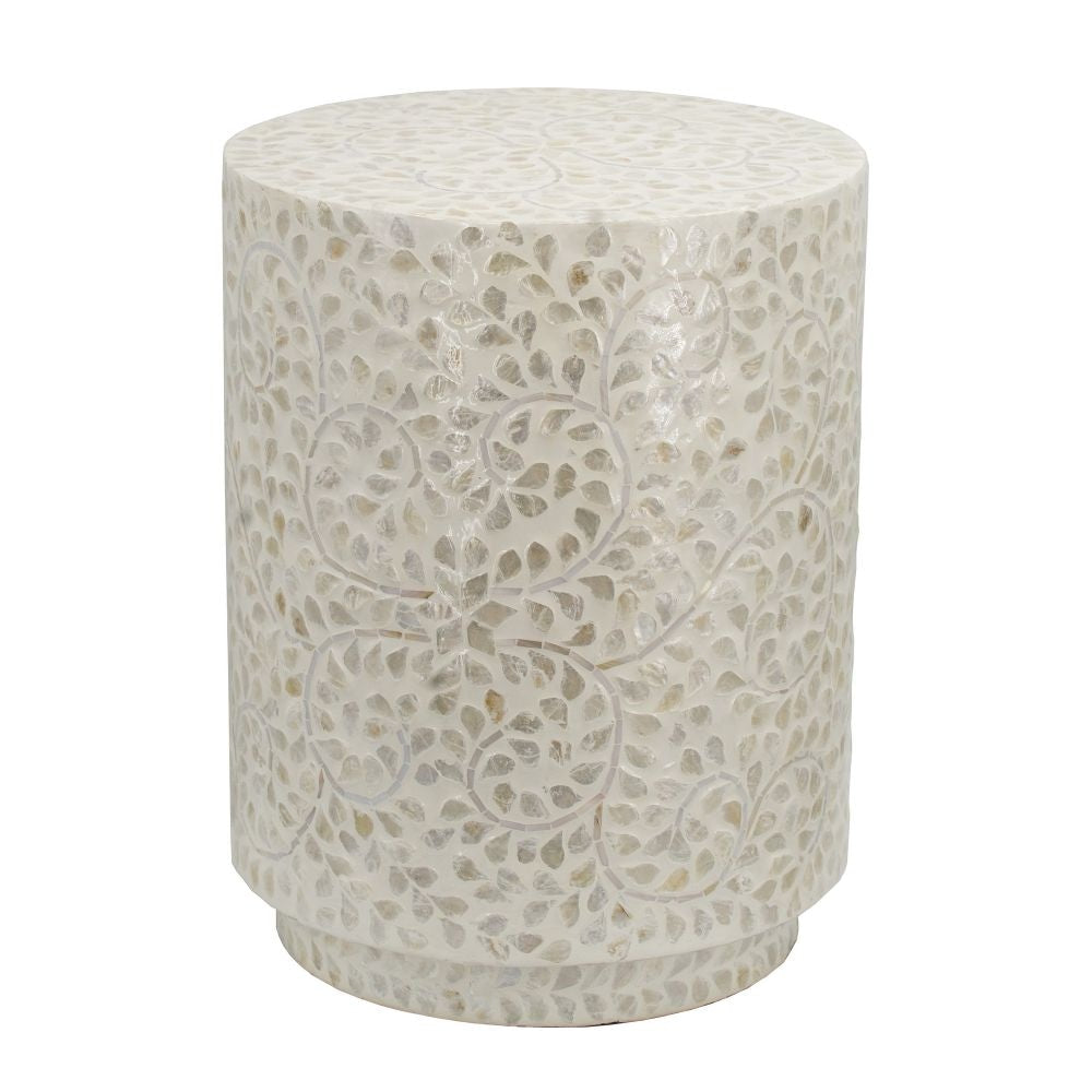 Accent Table Stool | 18" | Star Foliage Pattern | Champagne White