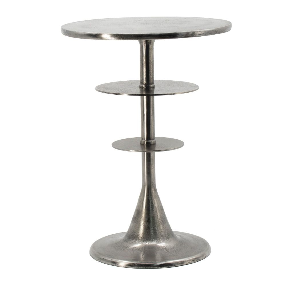 Aja Accent Table | 22" | Aluminum | Rounded Top | Teardrop Base | Silver