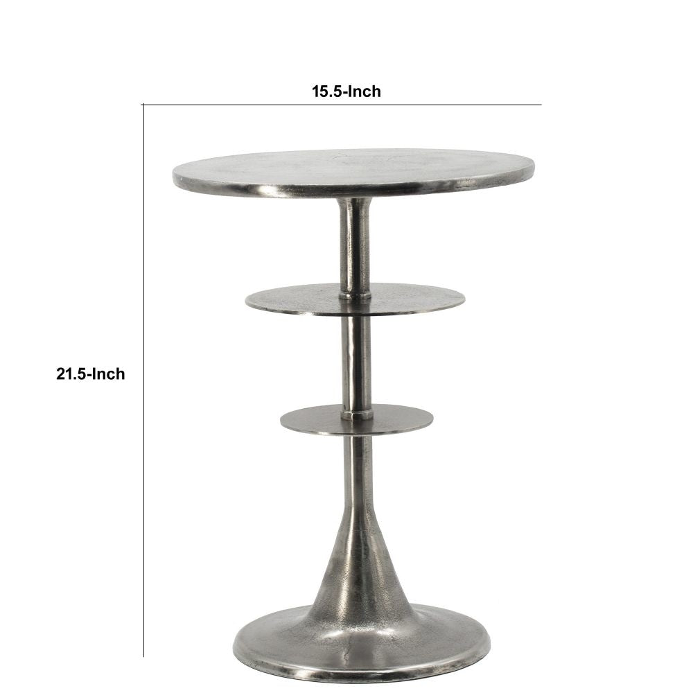Aja 22 Inch Aluminum Accent Table Rounded Top Teardrop Base Silver By Casagear Home BM284709