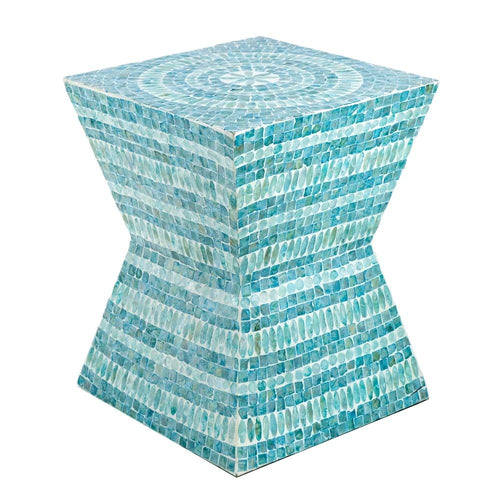 Capiz Table Stool | 14" | Blue Mosaic Hourglass Design