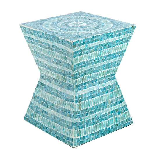 Capiz Table Stool | 14" | Blue Mosaic Hourglass Design