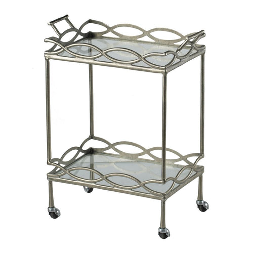 Bar Cart | 30" | Aluminum | 2 Tier Glass Shelves | Silver Accents