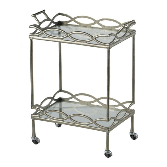 Bar Cart | 30" | Aluminum | 2 Tier Glass Shelves | Silver Accents
