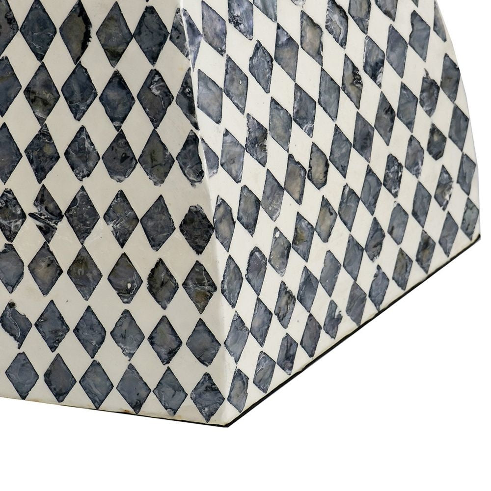 17 Inch Modern Hexagonal Table Stool Capiz Inlaid Platform White Black By Casagear Home BM284727