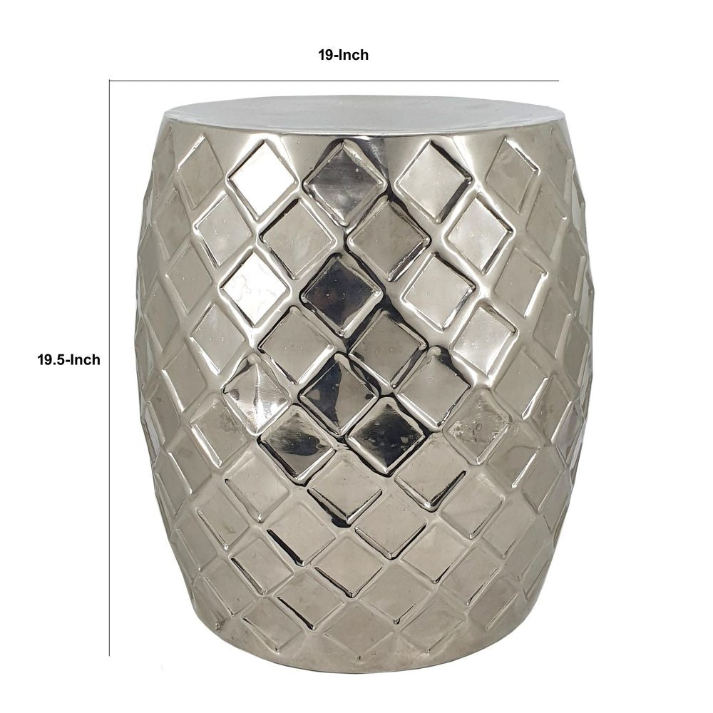 20 Inch Stool Table Modern Aluminum Metal Drum Shape Elegant Silver By Casagear Home BM284729