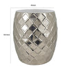 20 Inch Stool Table Modern Aluminum Metal Drum Shape Elegant Silver By Casagear Home BM284729
