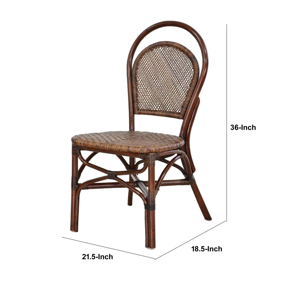 19 Inch Classic Wood Armless Chair Rattan Curved Back Dual Toned Brown By Casagear Home BM284741