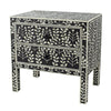 Storage Chest | 24" | 2 Drawers | Bone Inlay | Floral Pattern | Black