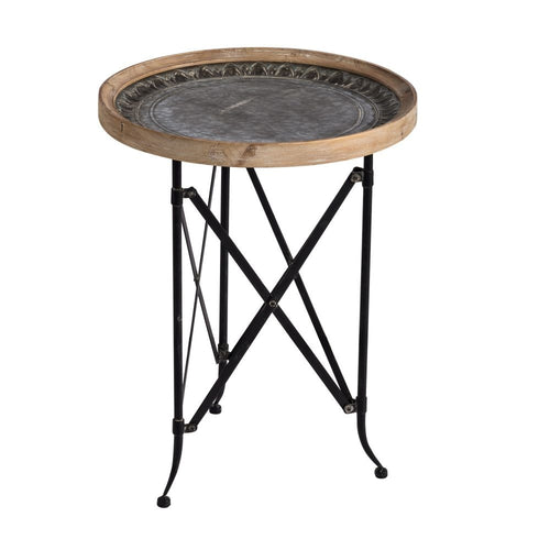 Side Table | 25" | Round Wood Top | Metal Frame | Vintage | Brown