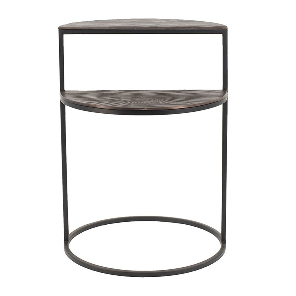22 Inch Modern Metal Round Accent Table 2 Half Circle Shelves Wood Brown By Casagear Home BM284755