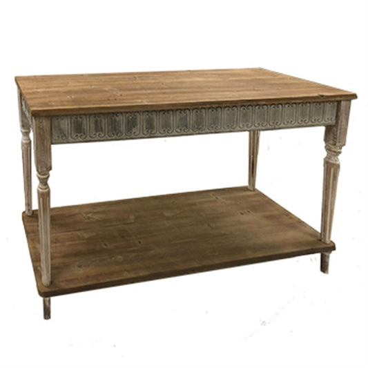 47 Inch Wood Console Table, 1 Open Shelf, Embossed Details, Weathered Brown By Casagear Home