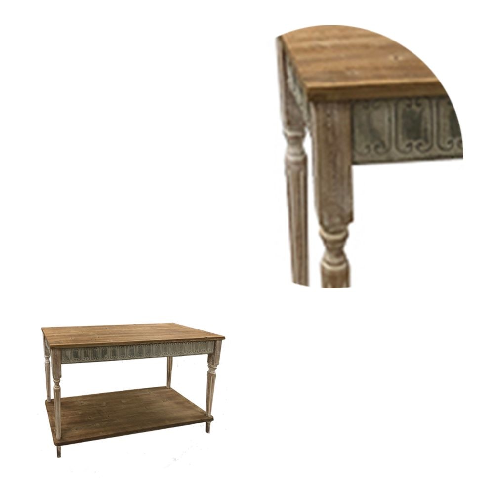 47 Inch Wood Console Table 1 Open Shelf Embossed Details Weathered Brown By Casagear Home BM284758
