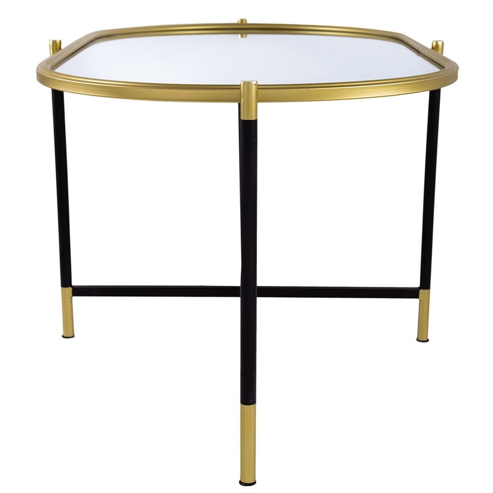 43 Inch Elongated Mirror Top Coffee Table Iron Frame Gold Finish Black By Casagear Home BM284761