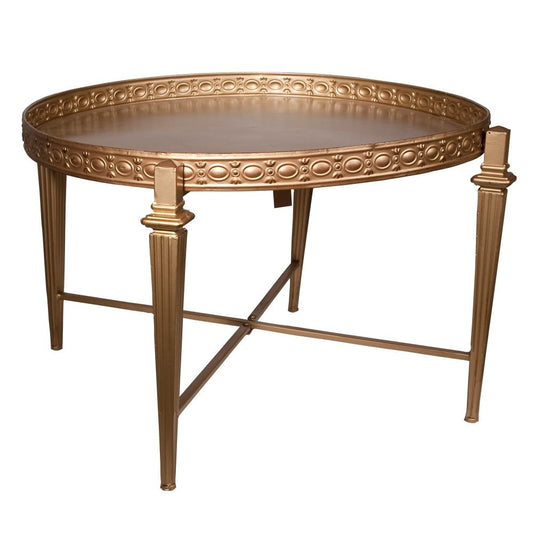32 Inch Metal Cocktail Table, Circular Pattern Edged Round Top, Copper By Casagear Home