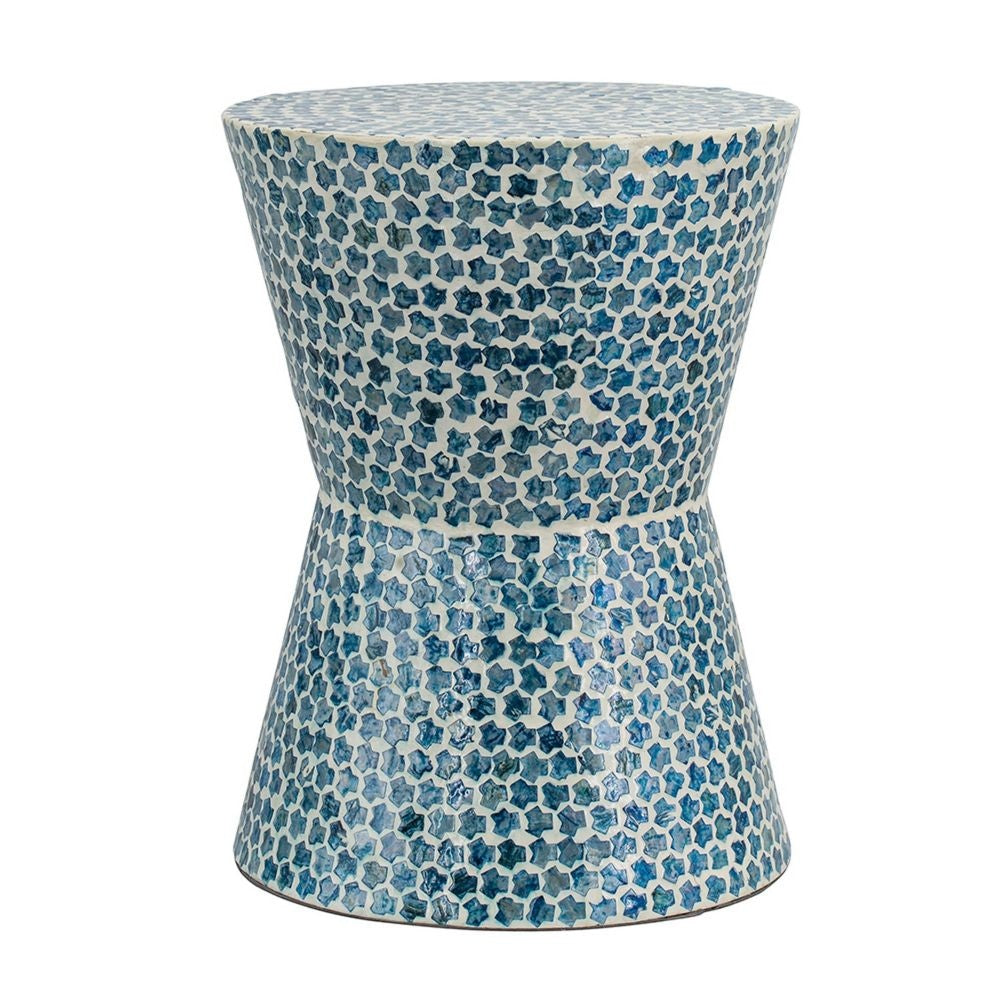 Ivy 20 Inch Luxury Accent Table Stool Mosaic Tile Pattern White Blue By Casagear Home BM284768
