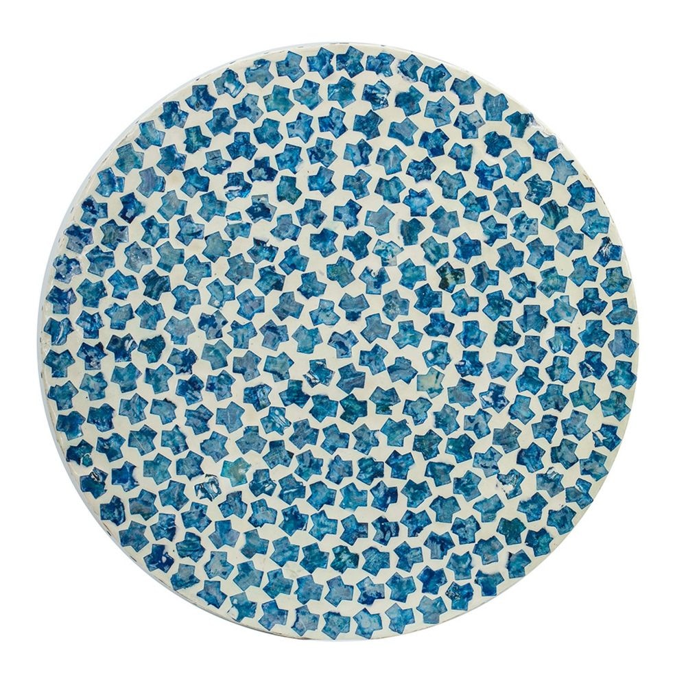 Ivy 20 Inch Luxury Accent Table Stool Mosaic Tile Pattern White Blue By Casagear Home BM284768