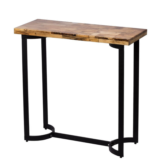 36 Inch Industrial Console Sofa Table, Plank Wood Top, Matte Black Frame By Casagear Home