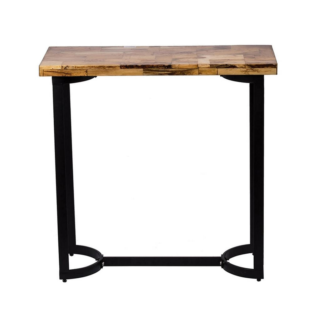 36 Inch Industrial Console Sofa Table Plank Wood Top Matte Black Frame By Casagear Home BM284775