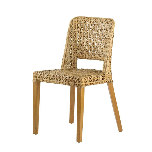 21 Inch Dining Side Chair, Woven Rattan Backrest, Wood Frame, Natural Brown By Casagear Home