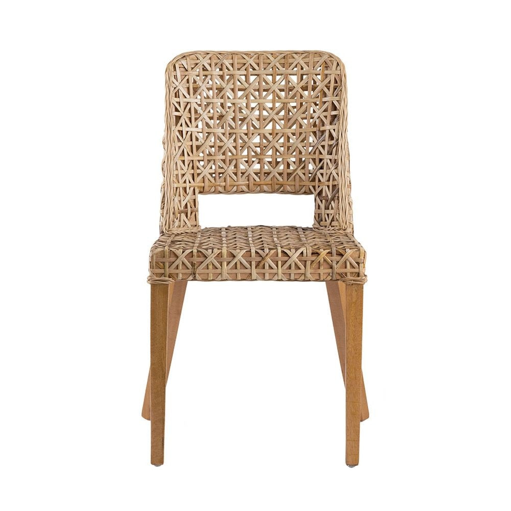 21 Inch Dining Side Chair Woven Rattan Backrest Wood Frame Natural Brown By Casagear Home BM284782