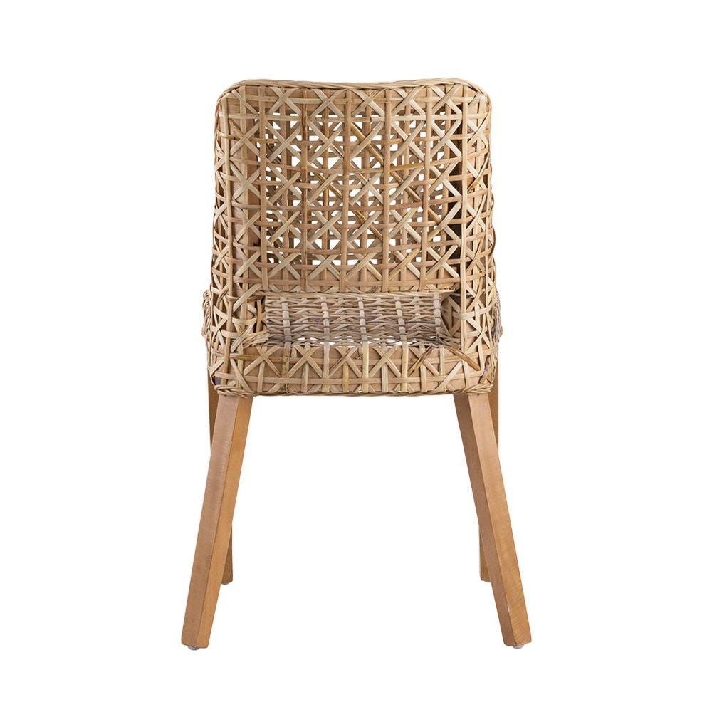 21 Inch Dining Side Chair Woven Rattan Backrest Wood Frame Natural Brown By Casagear Home BM284782