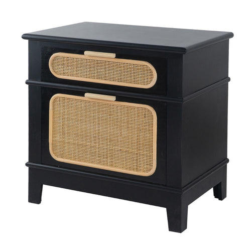 Dana Bedside Table | 27" | 2 Rattan Drawers | Black Brown