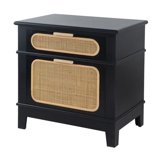 Dana Bedside Table | 27" | 2 Rattan Drawers | Black Brown