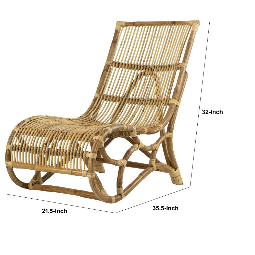 35 Inch Retro Style Rattan Lounge Chair Slatted Support Natural Brown By Casagear Home BM284789