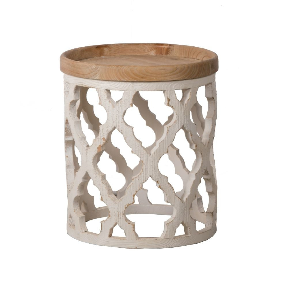 Side Table | 23" | Vintage Cutout | Round Top | Brown Cream