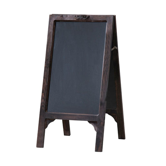 25 Inch Classic Wood Blackboard Stand, Dual Framed, Carved Details, Brown By Casagear Home