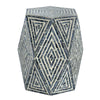 Accent Table Stool | 18" | Hexagonal | Diamond Design | Blue White