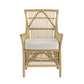 23 Inch Rattan Dining Armchair White Fabric Padded Seat Natural Brown By Casagear Home BM284802