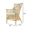 23 Inch Rattan Dining Armchair White Fabric Padded Seat Natural Brown By Casagear Home BM284802