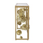 39 Inch Mirrored Top Console Table Elegant Floral Design Iron Matte Gold By Casagear Home BM284804