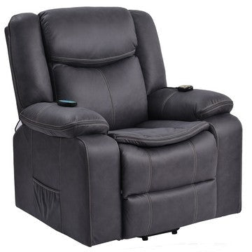 Walt 34 Inch Power Lift Armchair Recliner, Heating, Remote Control, Gray By Casagear Home