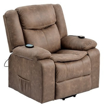 Walt 34 Inch Power Lifting Armchair Recliner, Heating, Remote, Brown By Casagear Home