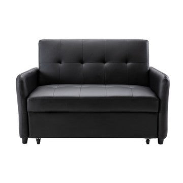 Duo 52 Inch Convertible Sleeper Loveseat USB Ports Reclining Black By Casagear Home BM284851