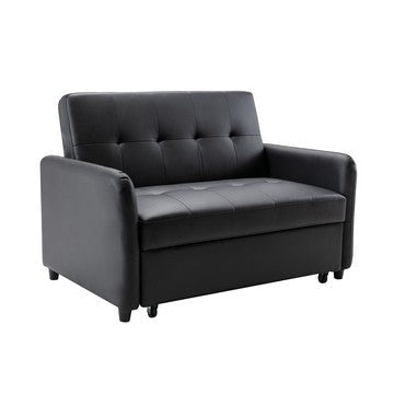 Duo 52 Inch Convertible Sleeper Loveseat, USB Ports, Reclining, Black By Casagear Home