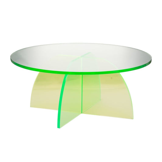 30 Inch Round Coffee Table, Clear Acrylic, Contemporary, Glossy Green By Casagear Home