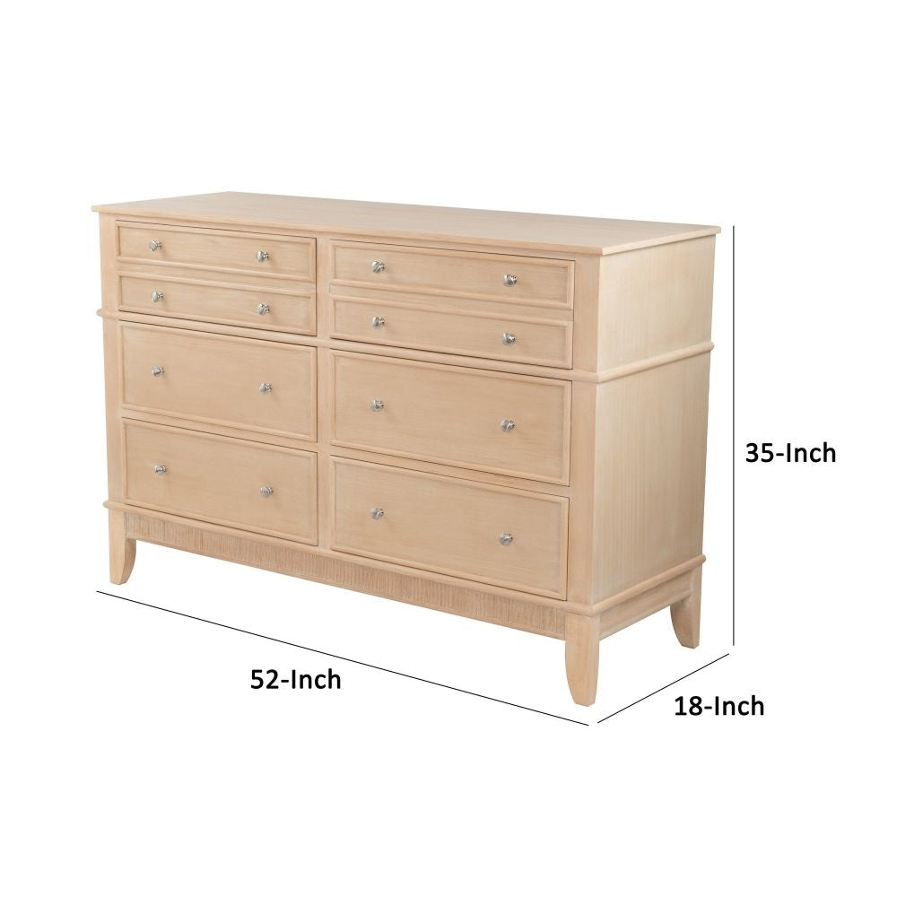 52 Inch Modern Dresser Chest 6 Drawers Metal Knobs Natural Brown By Casagear Home BM284911