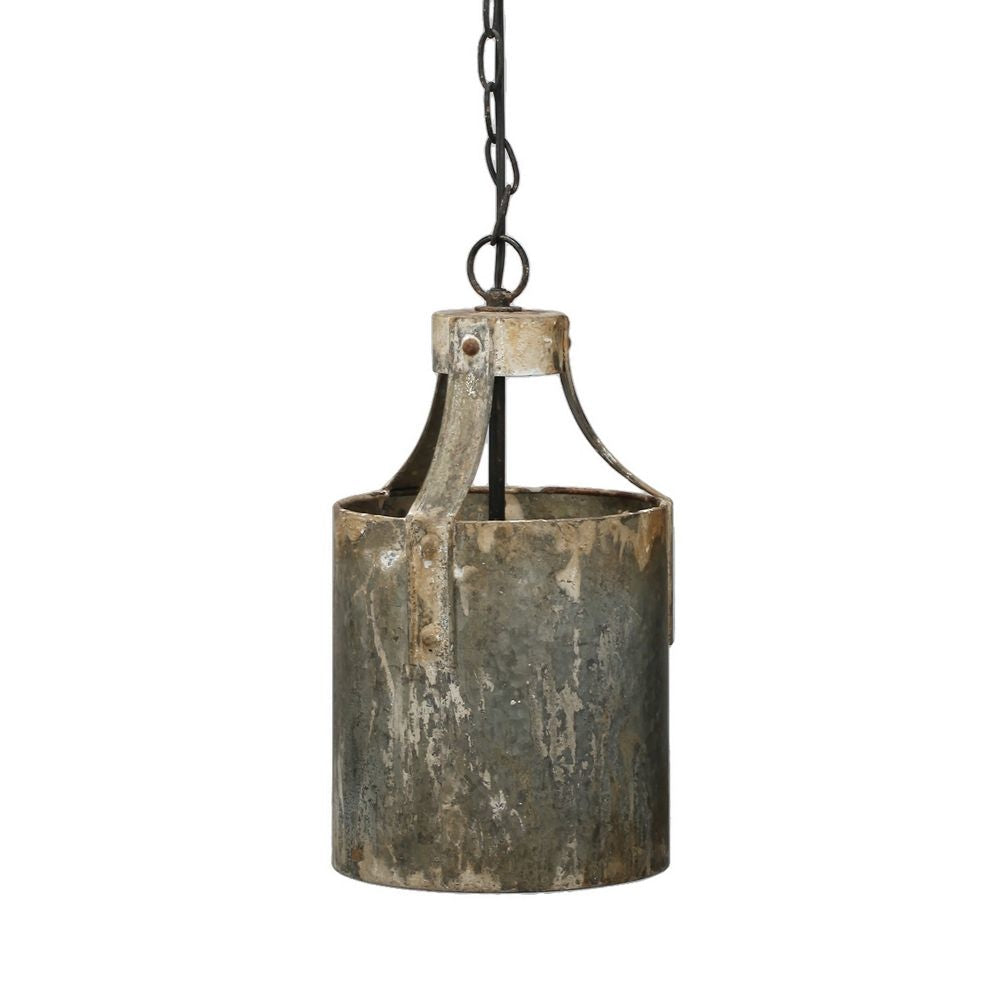 8 Inch Rustic Chandelier Pendant Light, Iron, Vintage Aged Galvanized Gray By Casagear Home