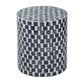 16 Inch Accent Stool Table, Drum Shape, Wood With Mosaic, White, Black By Casagear Home