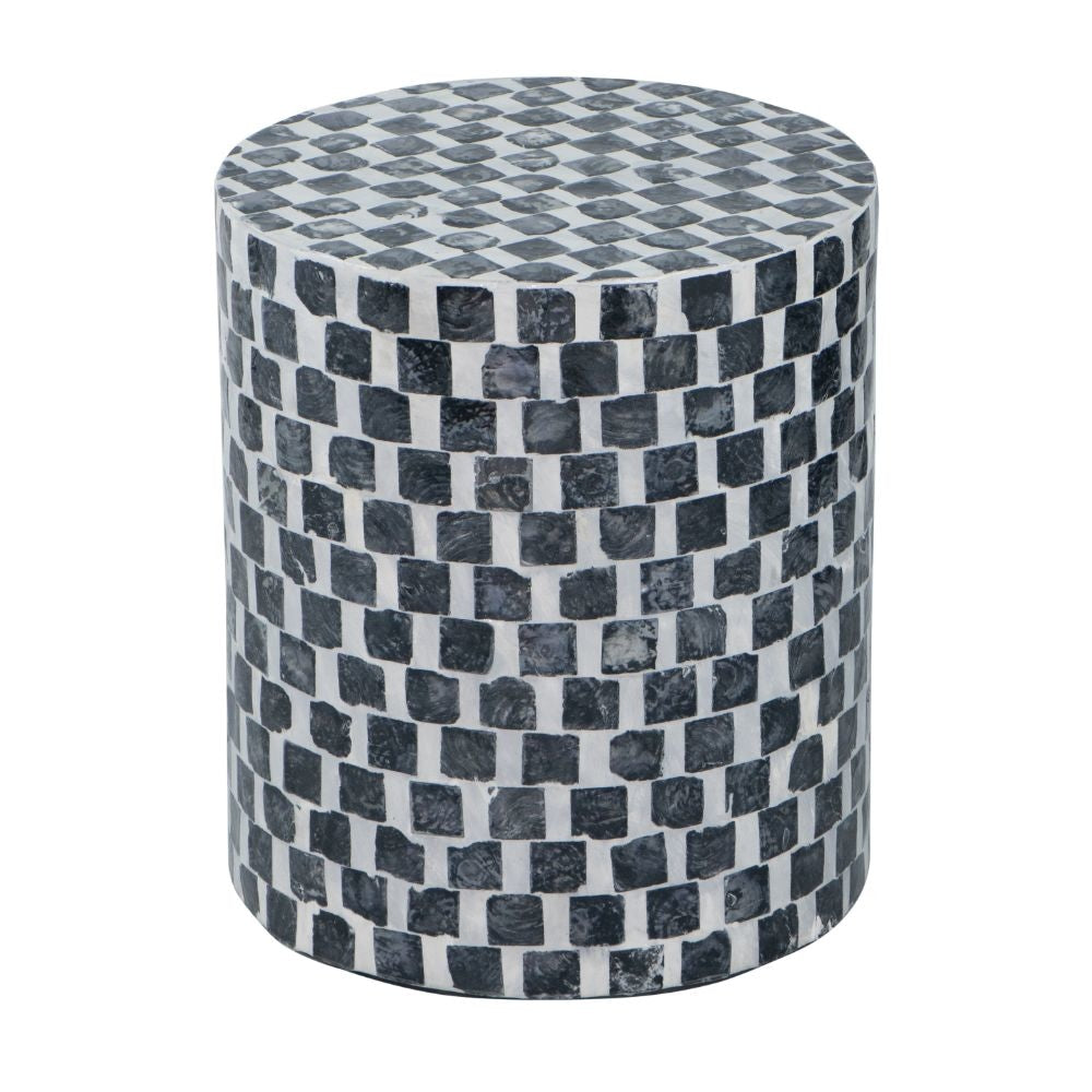 Accent Table | 16" | Drum Shape | Wood Mosaic | White Black