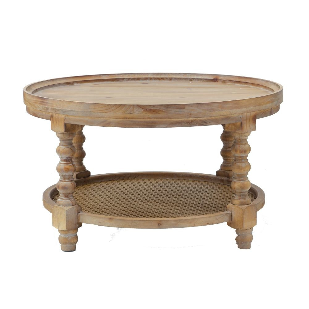Jake Coffee Table | 30" | Fir Wood | Wicker Shelf | Brown