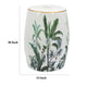 18 Inch Ceramic Accent Table Drum Shape Tropical Leaves Print White Green By Casagear Home BM284924