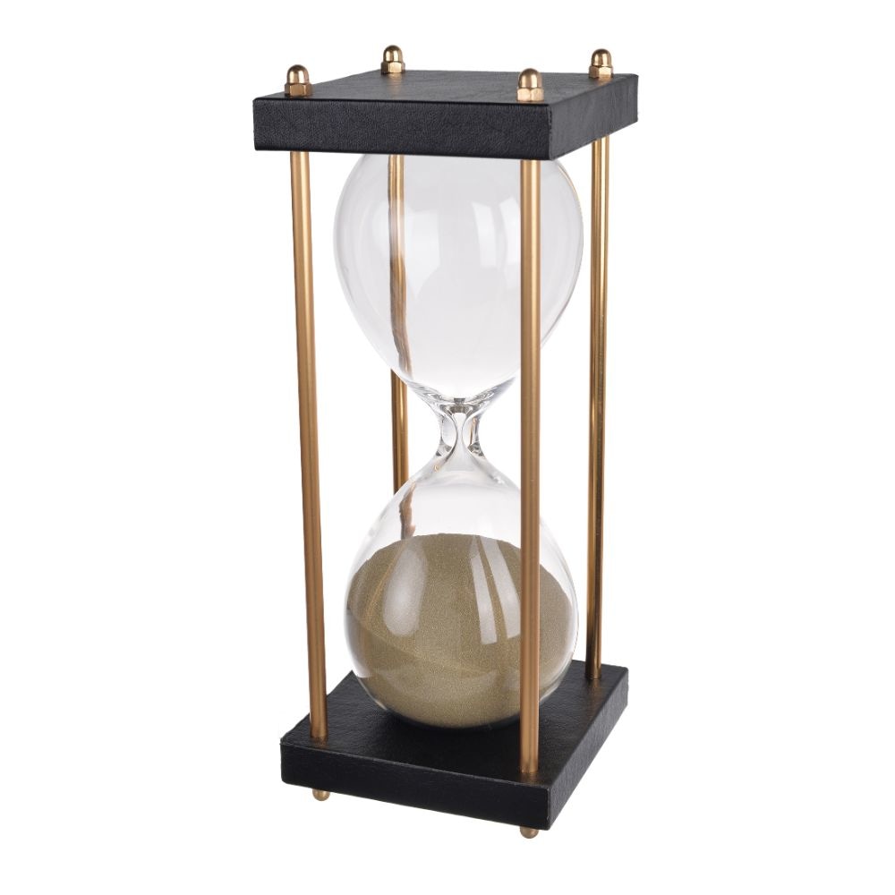 Doug Inch 60 Minute Sand Hourglass with Modern Frame Included, Black, Brown By Casagear Home