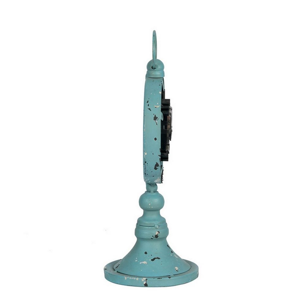 13 Inch Decorative Table Clock Iron Vintage Inspired Design Aqua Blue By Casagear Home BM284949