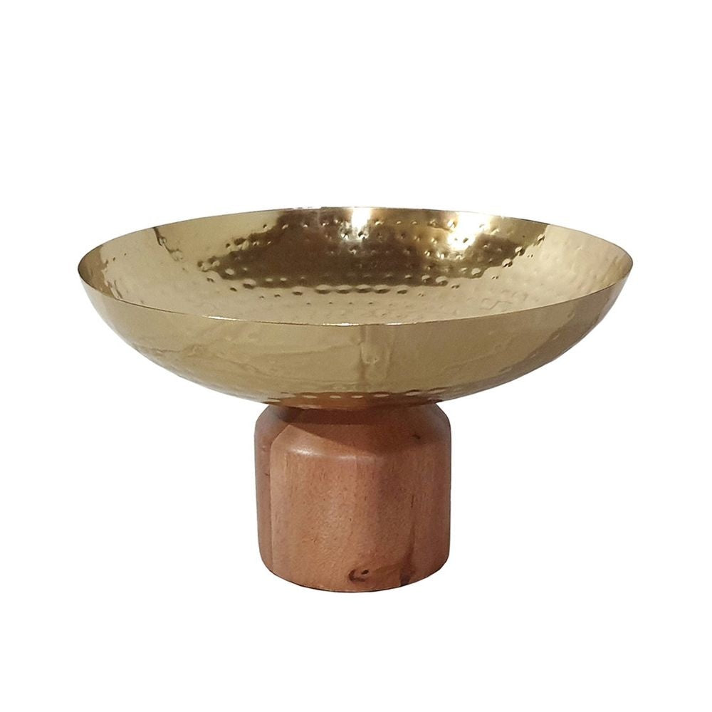 Roe Table Bowl | 12" | Large Acacia Wood | Steel Base | Gold Brown